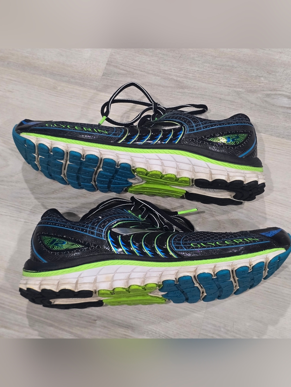 Brooks Mens Glycerin 12 Black/Green Gecko/Atomic Blue Running Shoe 10.5 - Picture 3 of 10